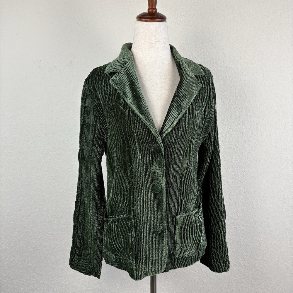 Vintage Harve Benard Womens 4 Velvet Blazer Jacket Crinkle Green Whimsigoth Vamp